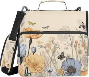 ATTX Colorful Wild Flowers Zipper Binder with Adjustable Padded Strap - 3 Ring 500 Sheet Capacity Binder Bag with Multi-Pocket Organizer, Fits 12 Inch Laptop#569