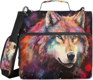 ATTX Colorful Wolf Zipper Binder with Adjustable Padded Strap - 3 Ring 500 Sheet Capacity Binder Bag with Multi-Pocket Organizer, Fits 12 Inch Laptop#583