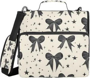 ATTX Cool Bow Tie Zipper Binder with Adjustable Padded Strap - 3 Ring 500 Sheet Capacity Binder Bag with Multi-Pocket Organizer, Fits 12 Inch Laptop#526