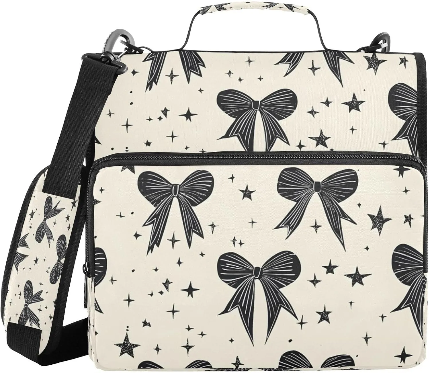 ATTX Cool Bow Tie Zipper Binder with Adjustable Padded Strap - 3 Ring 500 Sheet Capacity Binder Bag with Multi-Pocket Organizer, Fits 12 Inch Laptop#526