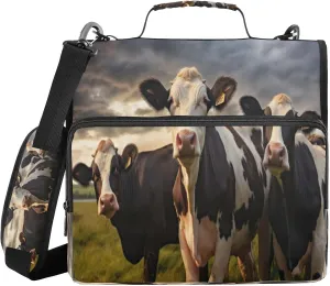 ATTX Funny Cow Zipper Binder with Adjustable Padded Strap - 3 Ring 500 Sheet Capacity Binder Bag with Multi-Pocket Organizer, Fits 12 Inch Laptop#375