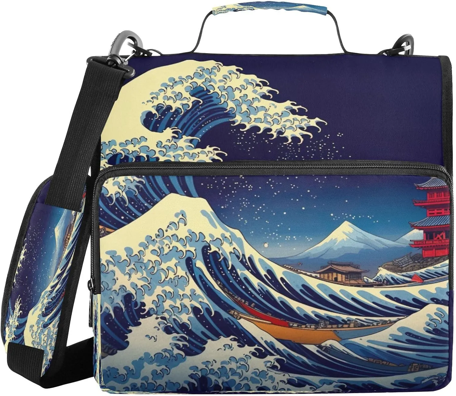 ATTX Great Wave Zipper Binder with Adjustable Padded Strap - 3 Ring 500 Sheet Capacity Binder Bag with Multi-Pocket Organizer, Fits 12 Inch Laptop#289