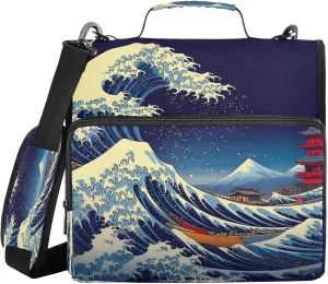 ATTX Great Wave Zipper Binder with Adjustable Padded Strap - 3 Ring 500 Sheet Capacity Binder Bag with Multi-Pocket Organizer, Fits 12 Inch Laptop#289