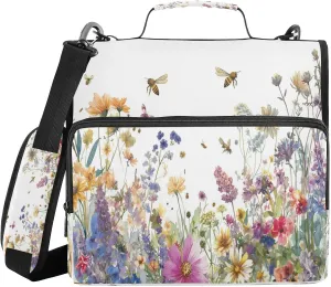 ATTX Herbs and Wild Flowers Zipper Binder with Adjustable Padded Strap - 3 Ring 500 Sheet Capacity Binder Bag with Multi-Pocket Organizer, Fits 12 Inch Laptop#150