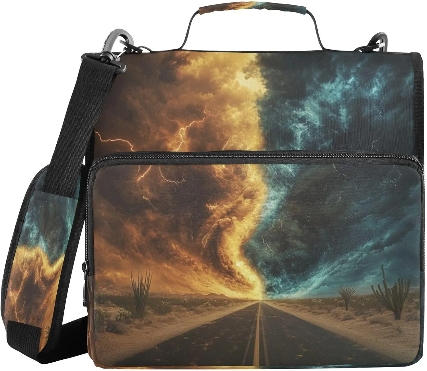 ATTX Highway Storms Zipper Binder with Adjustable Padded Strap - 3 Ring 500 Sheet Capacity Binder Bag with Multi-Pocket Organizer, Fits 12 Inch Laptop#81