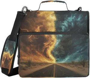 ATTX Highway Storms Zipper Binder with Adjustable Padded Strap - 3 Ring 500 Sheet Capacity Binder Bag with Multi-Pocket Organizer, Fits 12 Inch Laptop#81