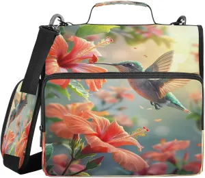ATTX Hummingbird Zipper Binder with Adjustable Padded Strap - 3 Ring 500 Sheet Capacity Binder Bag with Multi-Pocket Organizer, Fits 12 Inch Laptop#626