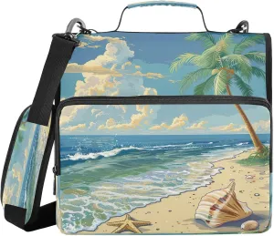 ATTX Palm Tree Zipper Binder with Adjustable Padded Strap - 3 Ring 500 Sheet Capacity Binder Bag with Multi-Pocket Organizer, Fits 12 Inch Laptop#634