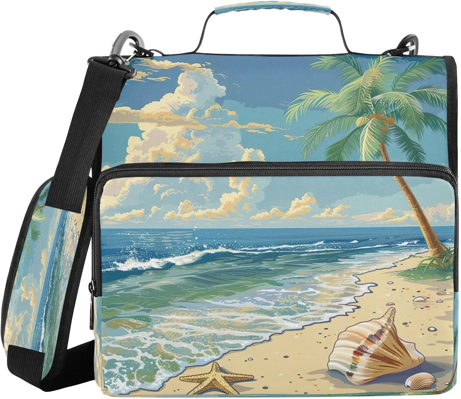 ATTX Palm Tree Zipper Binder with Adjustable Padded Strap - 3 Ring 500 Sheet Capacity Binder Bag with Multi-Pocket Organizer, Fits 12 Inch Laptop#634