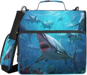 ATTX Sharks Groups Zipper Binder with Adjustable Padded Strap - 3 Ring 500 Sheet Capacity Binder Bag with Multi-Pocket Organizer, Fits 12 Inch Laptop#517