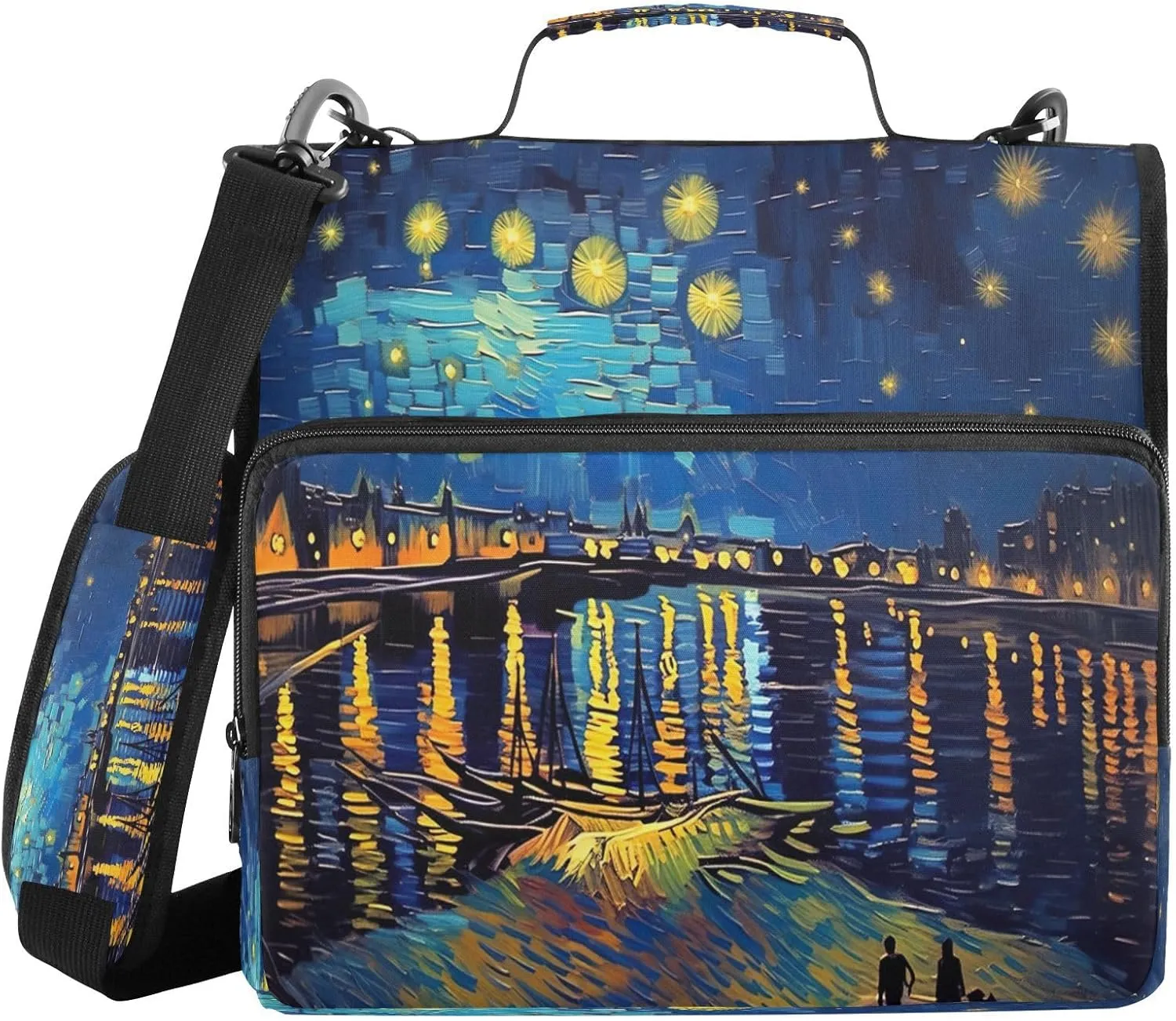 ATTX Starry Night Painting Zipper Binder with Adjustable Padded Strap - 3 Ring 500 Sheet Capacity Binder Bag with Multi-Pocket Organizer, Fits 12 Inch Laptop#518