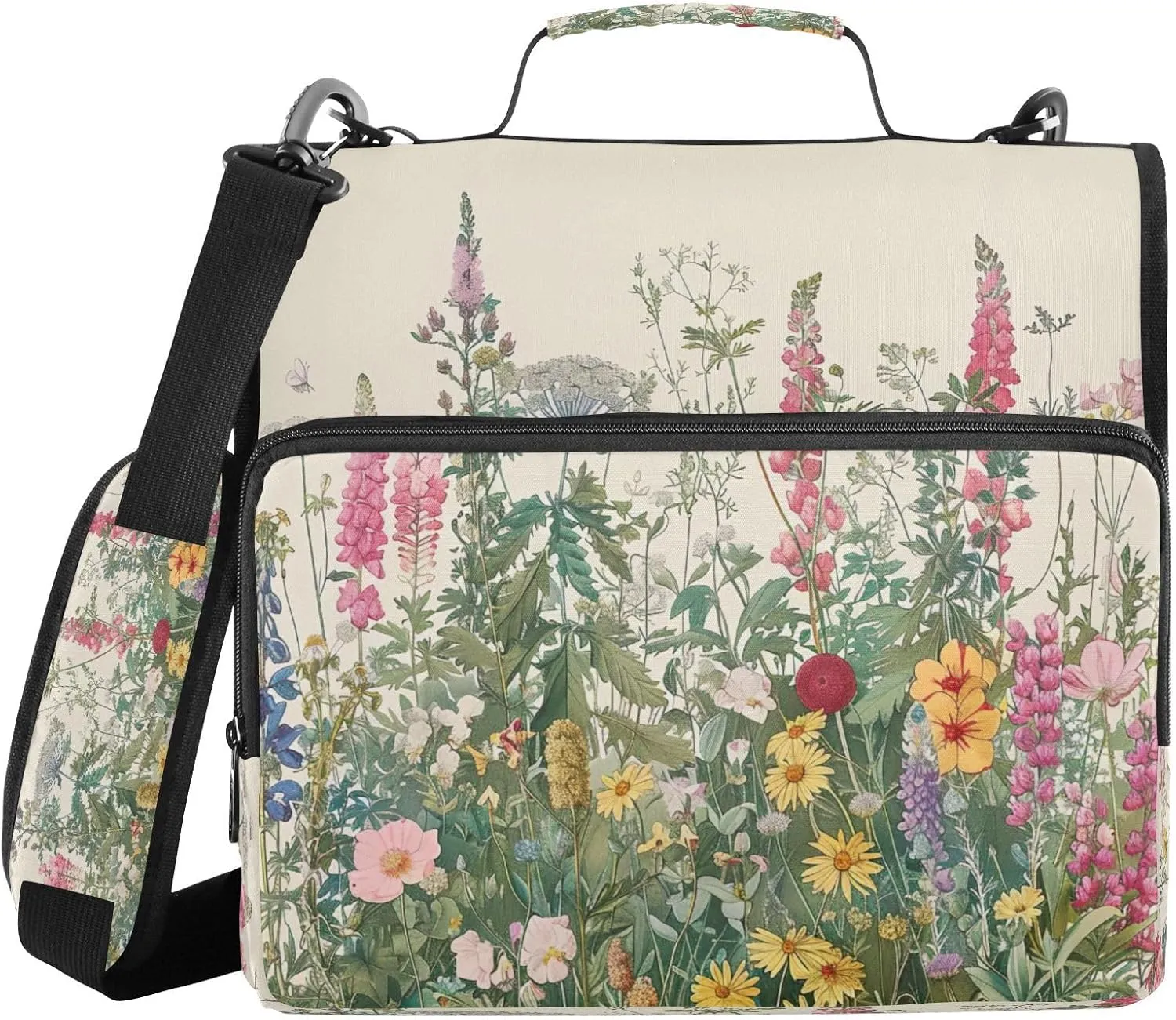 ATTX Summer Wild Flower Zipper Binder with Adjustable Padded Strap - 3 Ring 500 Sheet Capacity Binder Bag with Multi-Pocket Organizer, Fits 12 Inch Laptop#511
