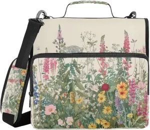 ATTX Summer Wild Flower Zipper Binder with Adjustable Padded Strap - 3 Ring 500 Sheet Capacity Binder Bag with Multi-Pocket Organizer, Fits 12 Inch Laptop#511