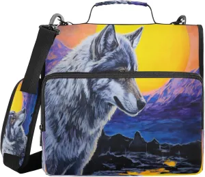ATTX Sunset Wolf Zipper Binder with Adjustable Padded Strap - 3 Ring 500 Sheet Capacity Binder Bag with Multi-Pocket Organizer, Fits 12 Inch Laptop#14