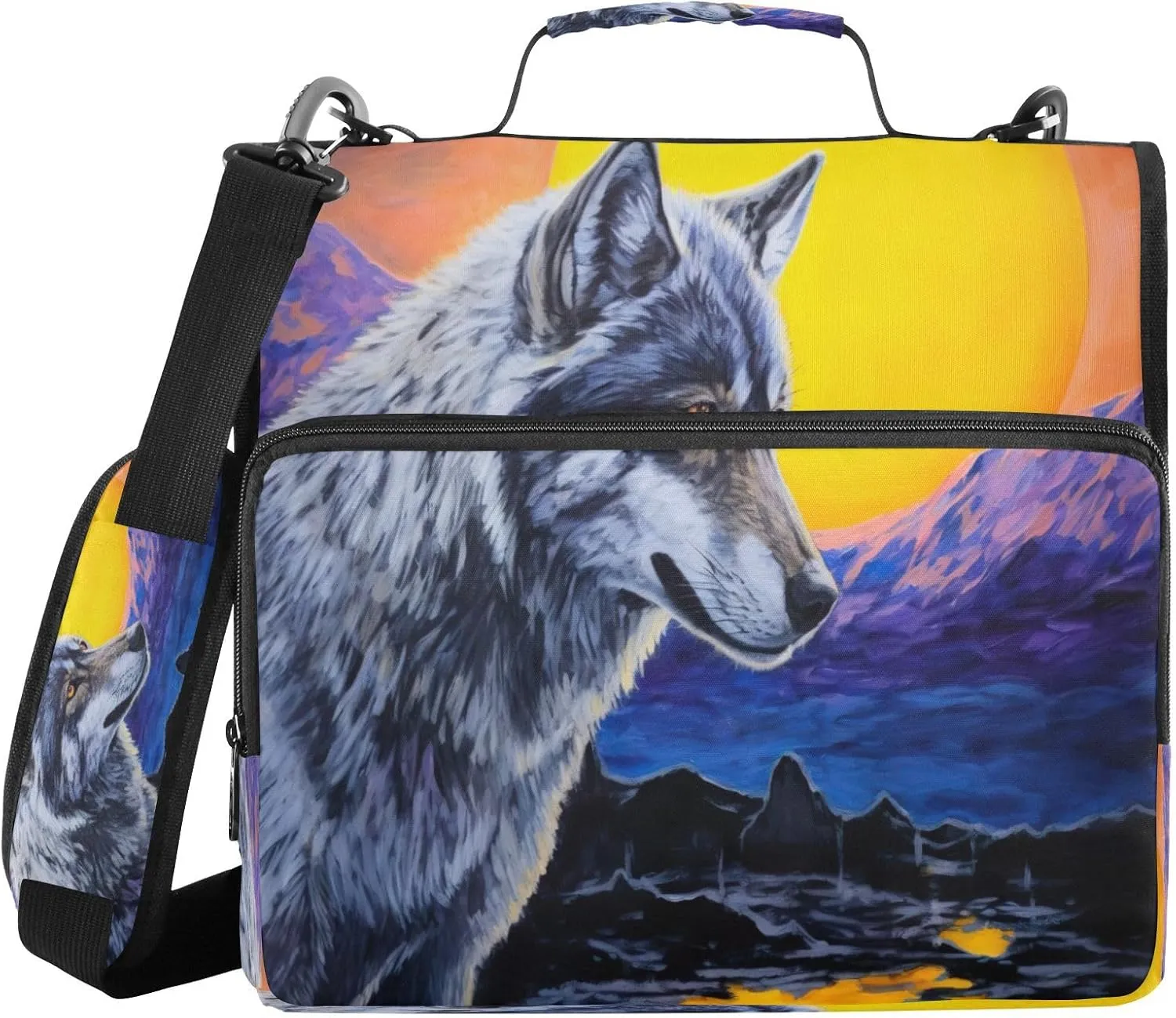 ATTX Sunset Wolf Zipper Binder with Adjustable Padded Strap - 3 Ring 500 Sheet Capacity Binder Bag with Multi-Pocket Organizer, Fits 12 Inch Laptop#14
