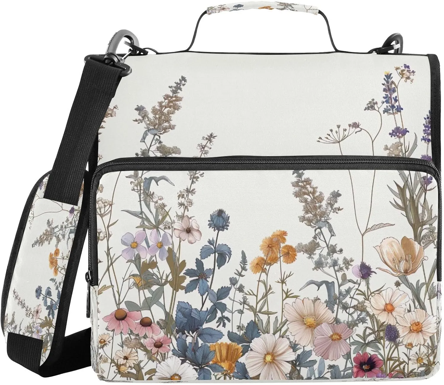 ATTX Watercolor Wildflowers Zipper Binder with Adjustable Padded Strap - 3 Ring 500 Sheet Capacity Binder Bag with Multi-Pocket Organizer, Fits 12 Inch Laptop#542