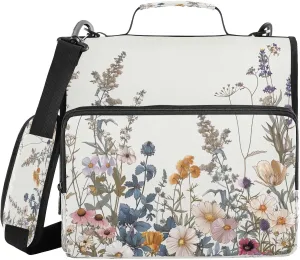 ATTX Watercolor Wildflowers Zipper Binder with Adjustable Padded Strap - 3 Ring 500 Sheet Capacity Binder Bag with Multi-Pocket Organizer, Fits 12 Inch Laptop#542