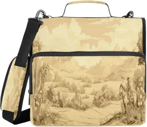 ATTX Western Desert Cowboy Zipper Binder with Adjustable Padded Strap - 3 Ring 500 Sheet Capacity Binder Bag with Multi-Pocket Organizer, Fits 12 Inch Laptop#213