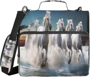 ATTX White Horses Zipper Binder with Adjustable Padded Strap - 3 Ring 500 Sheet Capacity Binder Bag with Multi-Pocket Organizer, Fits 12 Inch Laptop#304