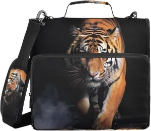 ATTX Wild Tiger Zipper Binder with Adjustable Padded Strap - 3 Ring 500 Sheet Capacity Binder Bag with Multi-Pocket Organizer, Fits 12 Inch Laptop#393