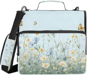 ATTX Wildflowers and Butterflies Zipper Binder with Adjustable Padded Strap - 3 Ring 500 Sheet Capacity Binder Bag with Multi-Pocket Organizer, Fits 12 Inch Laptop#149