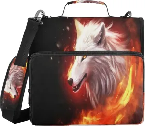 ATTX Wolfs with Fire Zipper Binder with Adjustable Padded Strap - 3 Ring 500 Sheet Capacity Binder Bag with Multi-Pocket Organizer, Fits 12 Inch Laptop#395