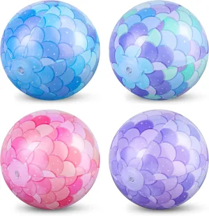 Augisteen 12 Inch Mermaid Beach Balls 4 Pcs Inflatable Mermaid Pool Ball Colorful Beach Sand Balls Bulk for Summer Swimming Pool Sea Themed Birthday Party Supplies
