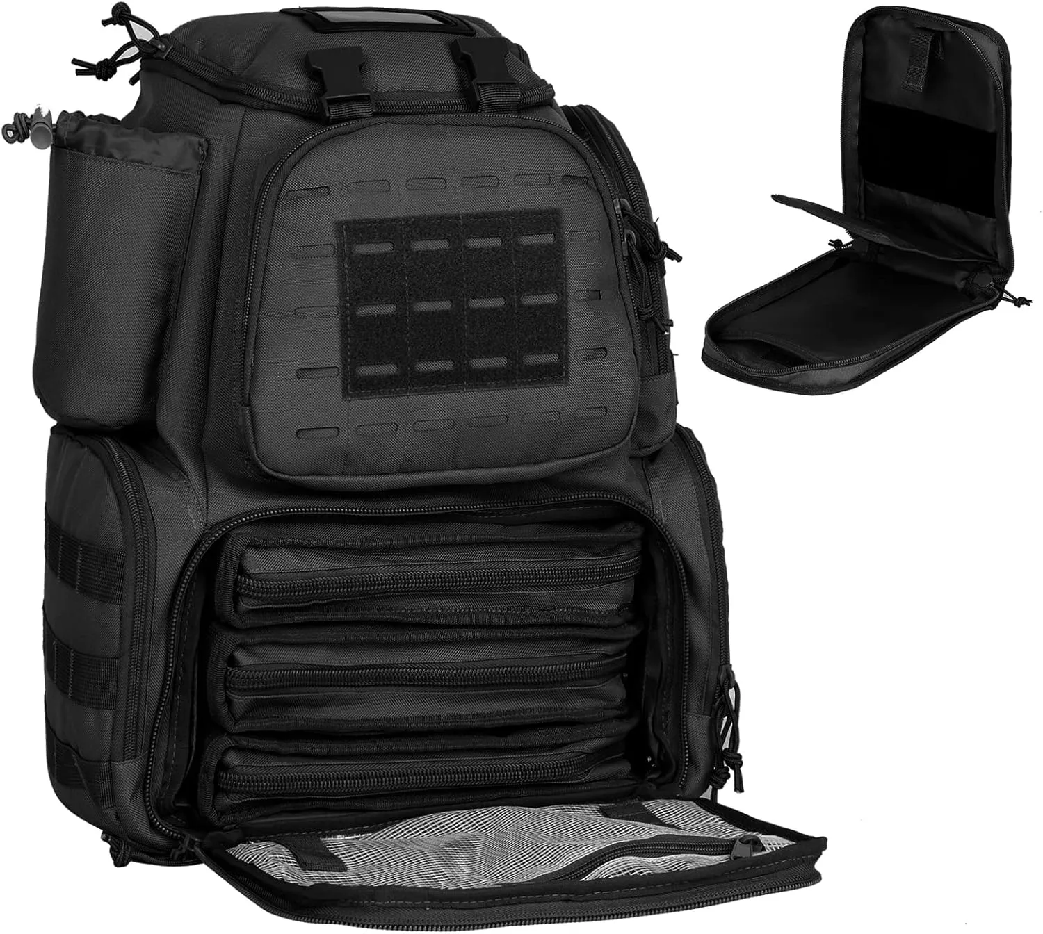 AUMTISC Pistol Gun Range Backpack for Handguns and Ammo, Tactical Shooting Range Bag with 3 Pistol Case, Black/Khaki