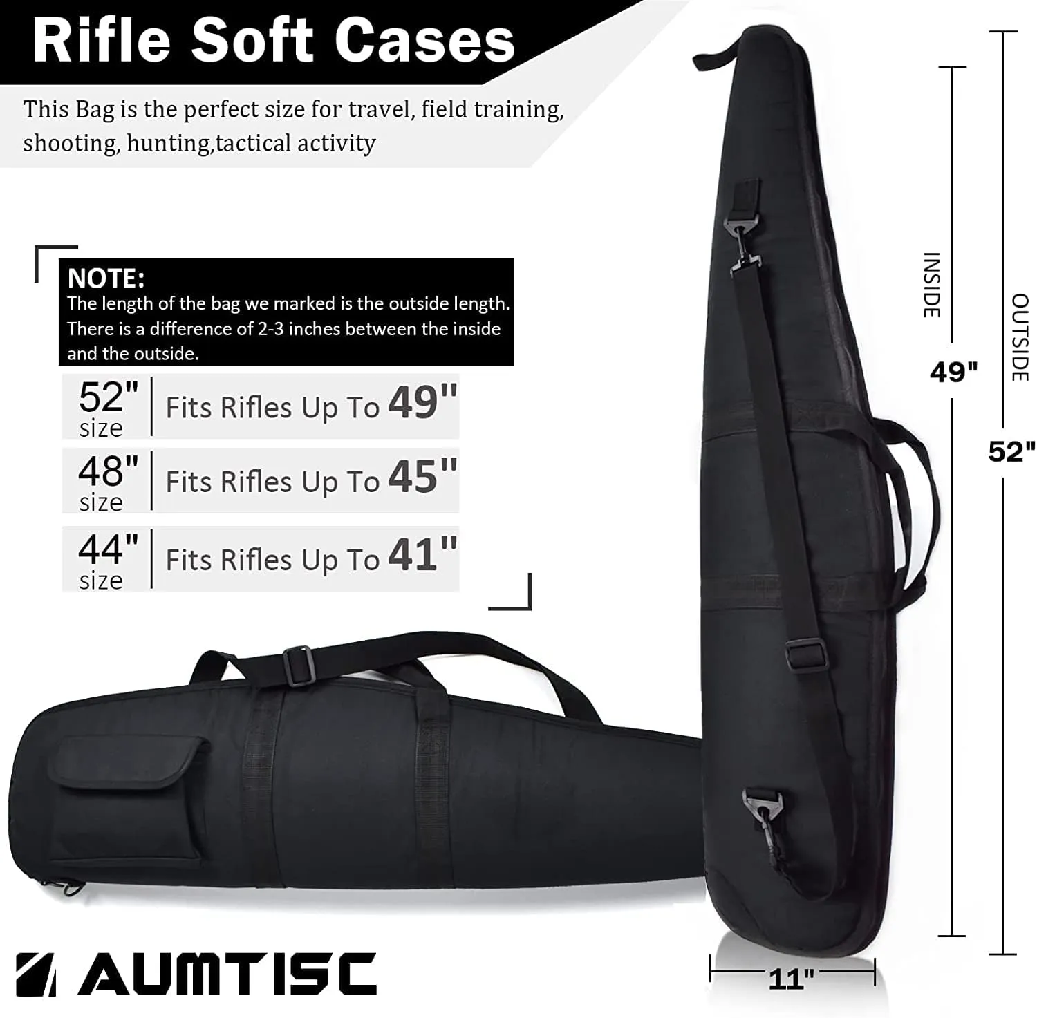 AUMTISC Soft Rifle Gun Case, 41/45/49 Inch Shotgun Carrying Bag for Scoped Rifles with Adjustable Shoulder Sling