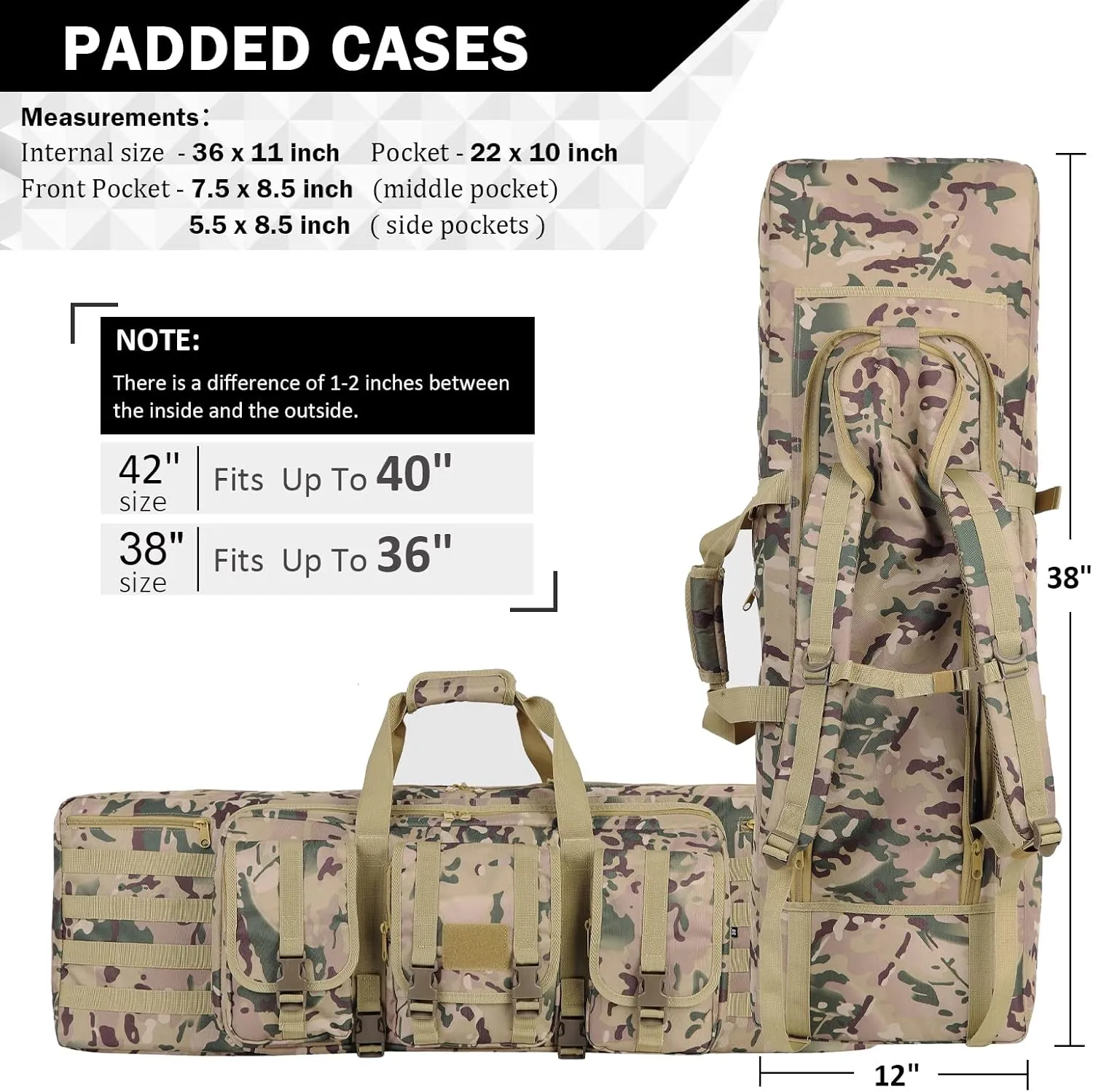AUMTISC Tactical Double Gun Case, Long Rifle Soft Shotgun Bag, Lockable Pistol Shooting Range Backpack for Transportation, 38" 42"