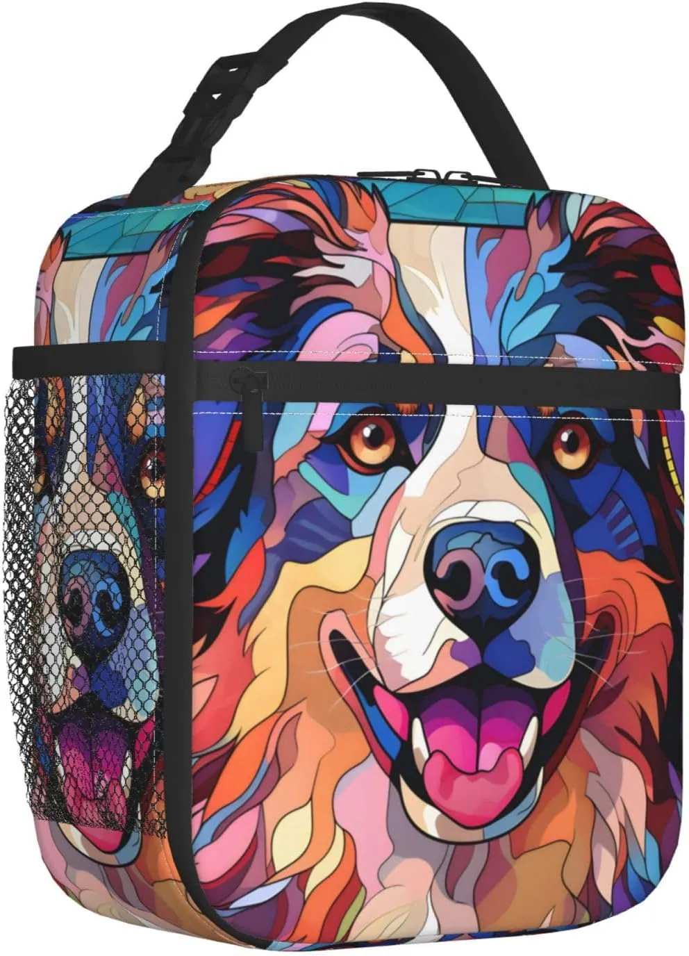 Australian Shepherd Stained Dog Breed Glass Art Insulated Lunch Box For Women Man, Portable Lunch Bag Reusable Cooler Tote For Office Work Travel Picnic Camping Beach
