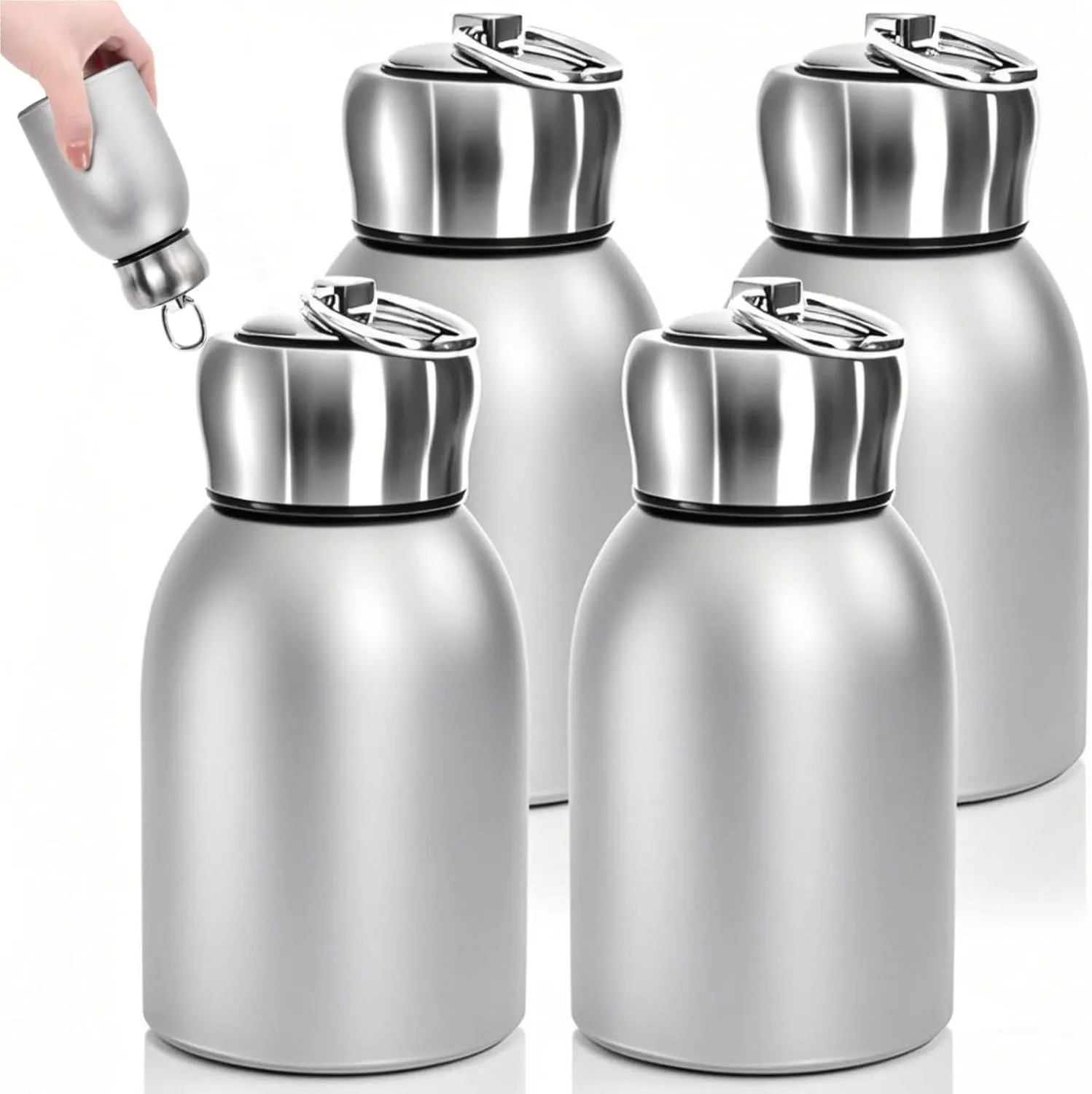 AVLA 4 Pack 10oz Mini Stainless Steel Water Bottle, Vacuum Insulated Sport Tumbler Cup, Leak-Proof Travel Coffee Mug for Hot and Cold Drinks, Women Gifts, Lunch Bag Camping Hiking Trips, Silver