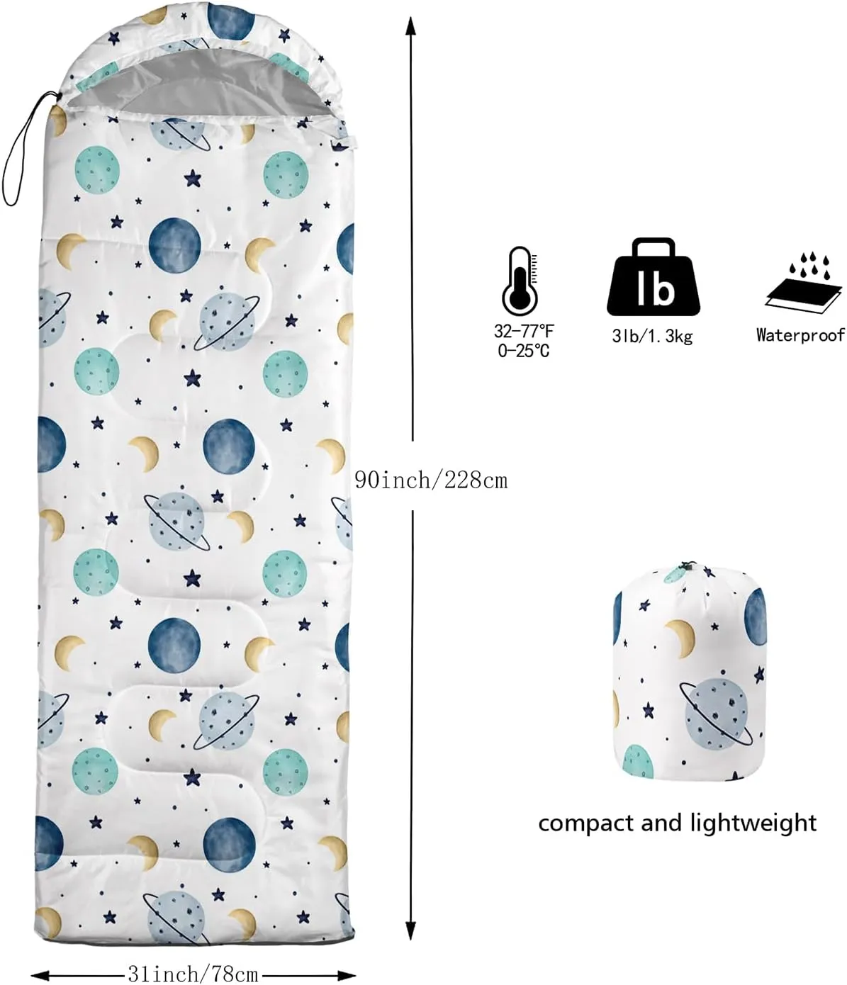 Axolotl Moon and Stars Sleeping Bag for Adults,Black White Waterproof Lightweight Camping Bag,3 Season Warm and Cool Weather Backpacking Bag for Women Men,Traveling and Outdoors Camping Gear Equipment