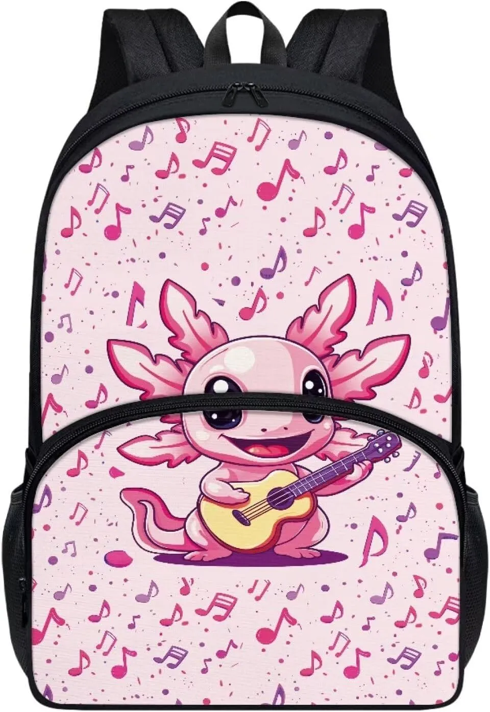 Axolotl Music Notes Pink Pattern Kids Backpack for Boys Girls Elementary Students Bookbag Middle School Bag Lightweight Children Travel Bag Backpacks Laptop Bag