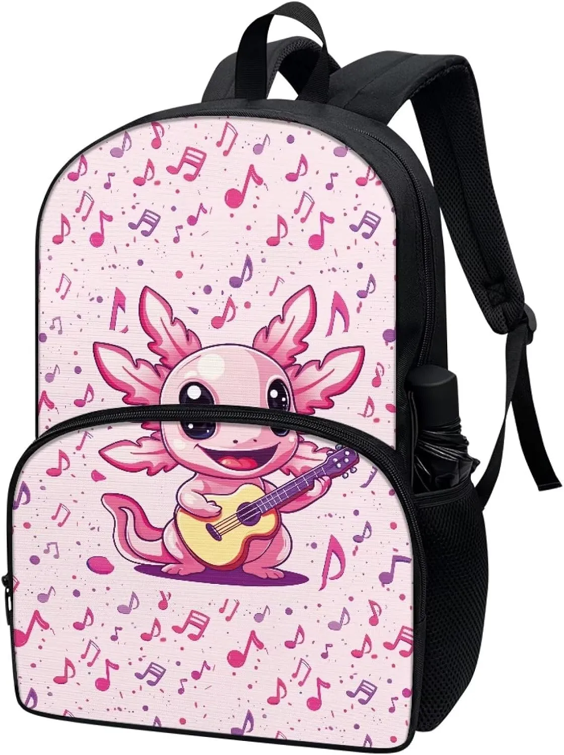 Axolotl Music Notes Pink Pattern Kids Backpack for Boys Girls Elementary Students Bookbag Middle School Bag Lightweight Children Travel Bag Backpacks Laptop Bag