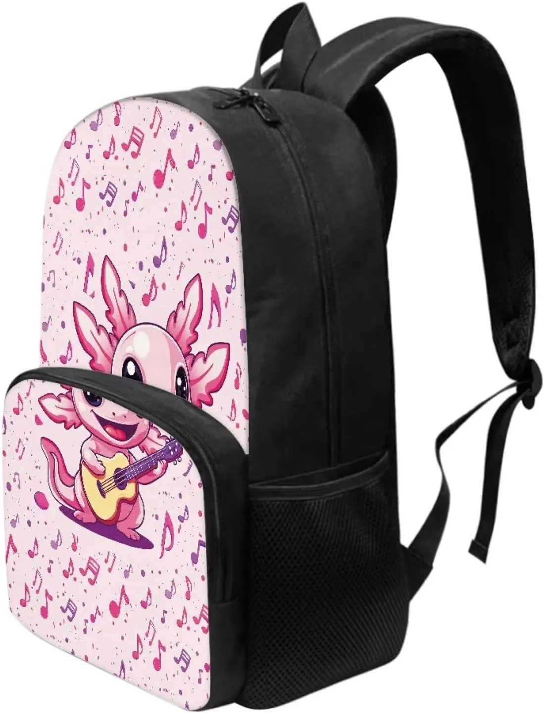 Axolotl Music Notes Pink Pattern Kids Backpack for Boys Girls Elementary Students Bookbag Middle School Bag Lightweight Children Travel Bag Backpacks Laptop Bag