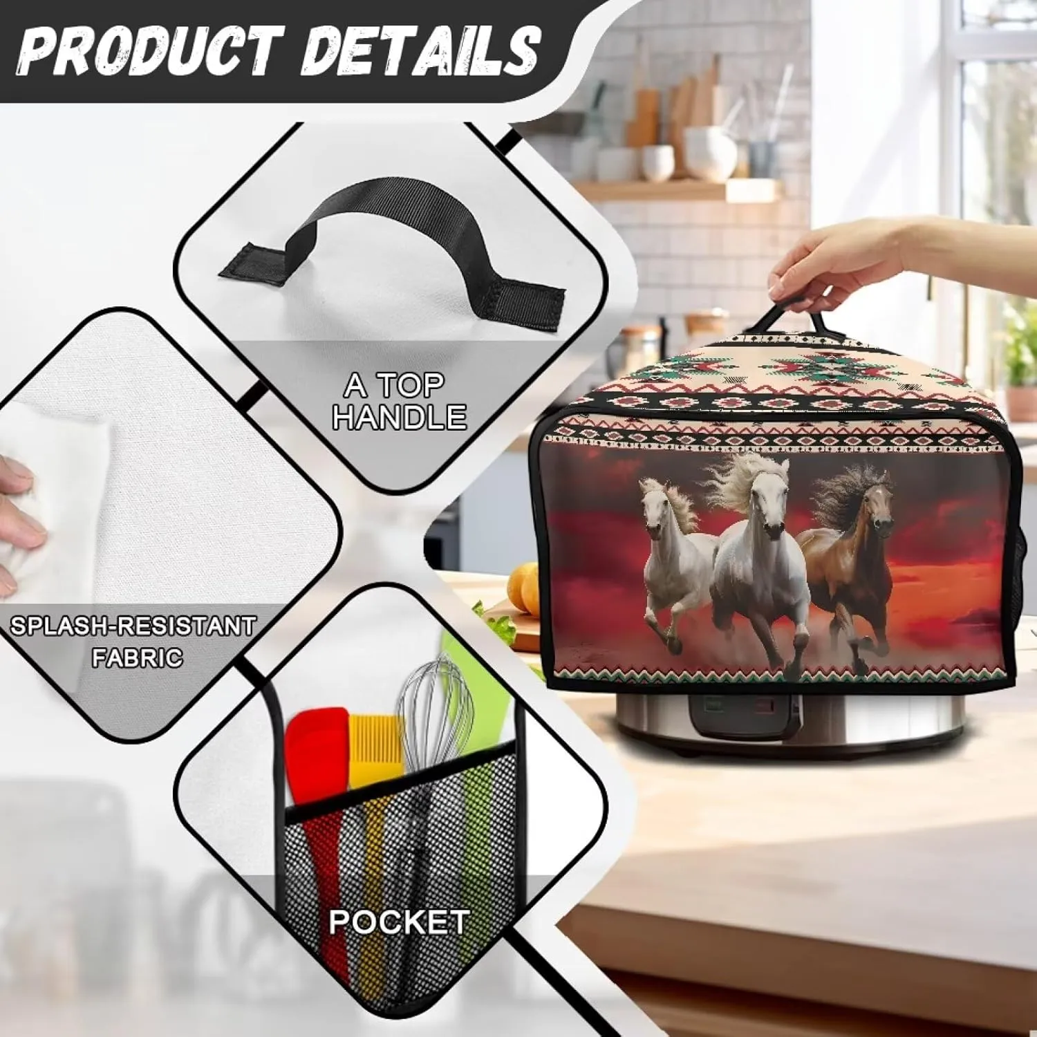 Aztec Slow Cooker Dust Cover Horse Small Appliance Covers Southwestern Navajo Slow Cooker Bags Western Air Fryer Cover Machine Washable
