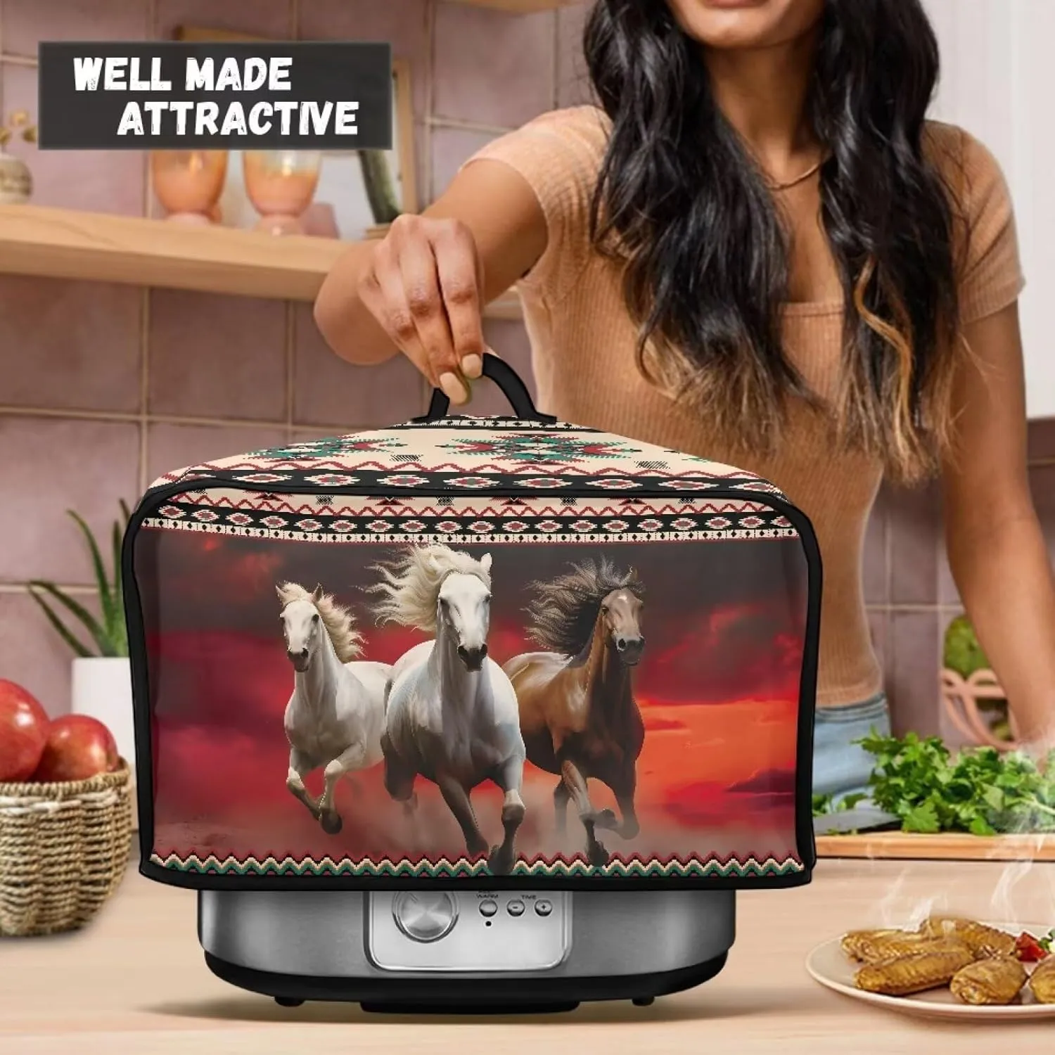 Aztec Slow Cooker Dust Cover Horse Small Appliance Covers Southwestern Navajo Slow Cooker Bags Western Air Fryer Cover Machine Washable