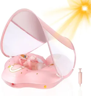 Baby Float with Canopy UPF50  Sun Protection for Infant Newborn Toddler Inflatable Swimming Spring Swim Water Float 0-36 Months with Balance Ball Safety Seat