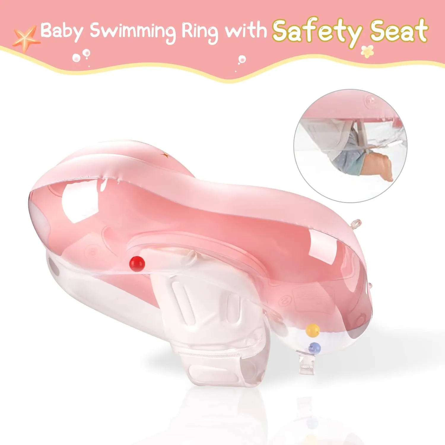 Baby Float with Canopy UPF50  Sun Protection for Infant Newborn Toddler Inflatable Swimming Spring Swim Water Float 0-36 Months with Balance Ball Safety Seat
