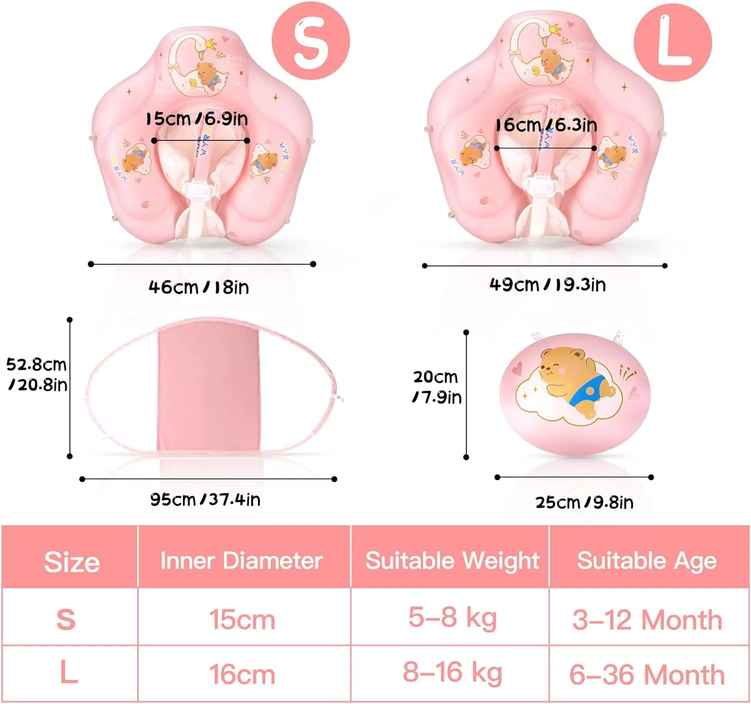 Baby Float with Canopy UPF50  Sun Protection for Infant Newborn Toddler Inflatable Swimming Spring Swim Water Float 0-36 Months with Balance Ball Safety Seat