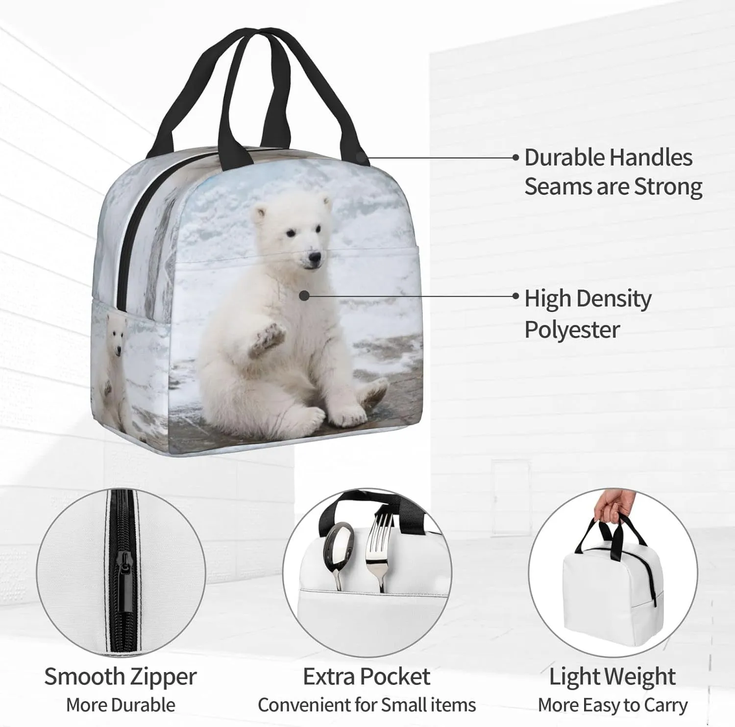 Baby Polar Bear Lunch Box - Insulated Lunch Bags for Kids Boys Girls Reusable Lunch Tote Bags, Perfect for School/Camping/Hiking/Picnic/Beach/Travel