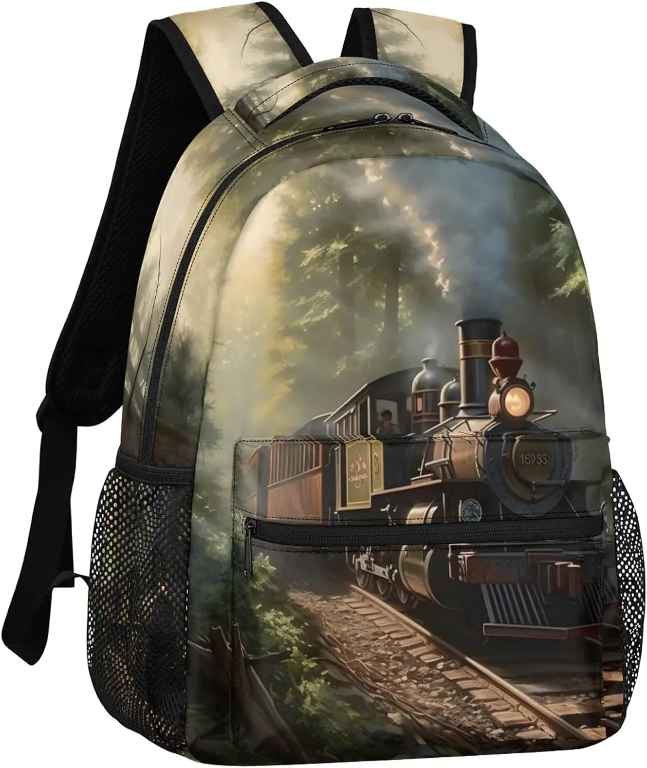 Backpack for School, School Backpacks for Girls Kids Boys Steam Trains Lightweight Adjustable Straps Large Capacity Bookbag Casual Travel Daypack Laptop Bag