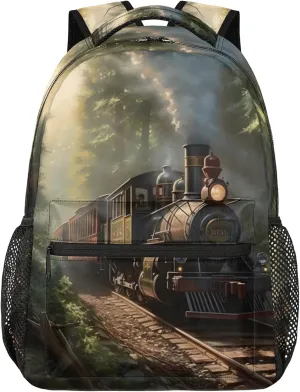 Backpack for School, School Backpacks for Girls Kids Boys Steam Trains Lightweight Adjustable Straps Large Capacity Bookbag Casual Travel Daypack Laptop Bag