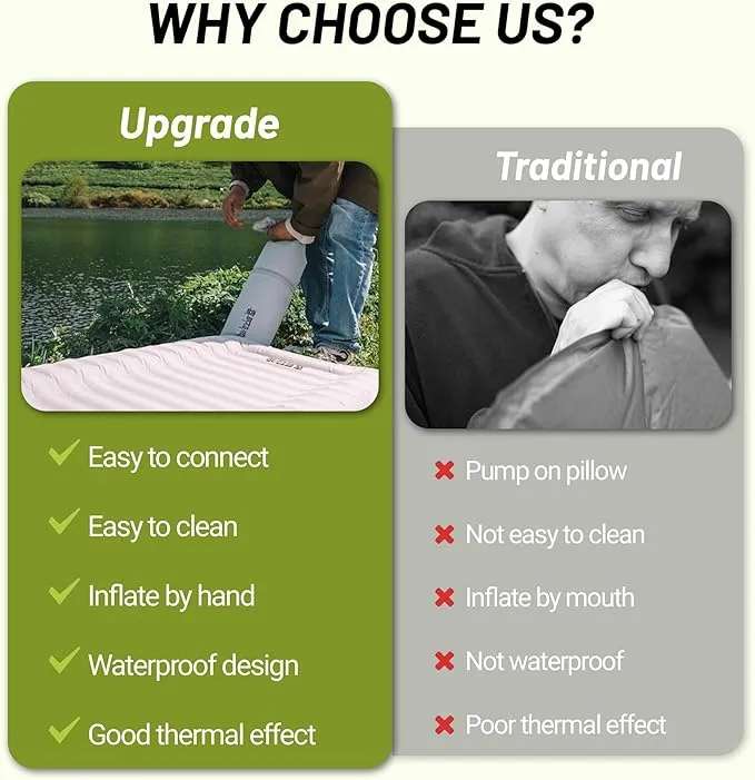 Backpacking Sleeping Pad with Pillow Inflatable Sleeping Pad for Camping with 4-Layer Design - 3.3 R Value - Thick 3.9" -20D Nylon TPU Reversible Sleeping Pad Lightweight Waterproof Camping Essentials