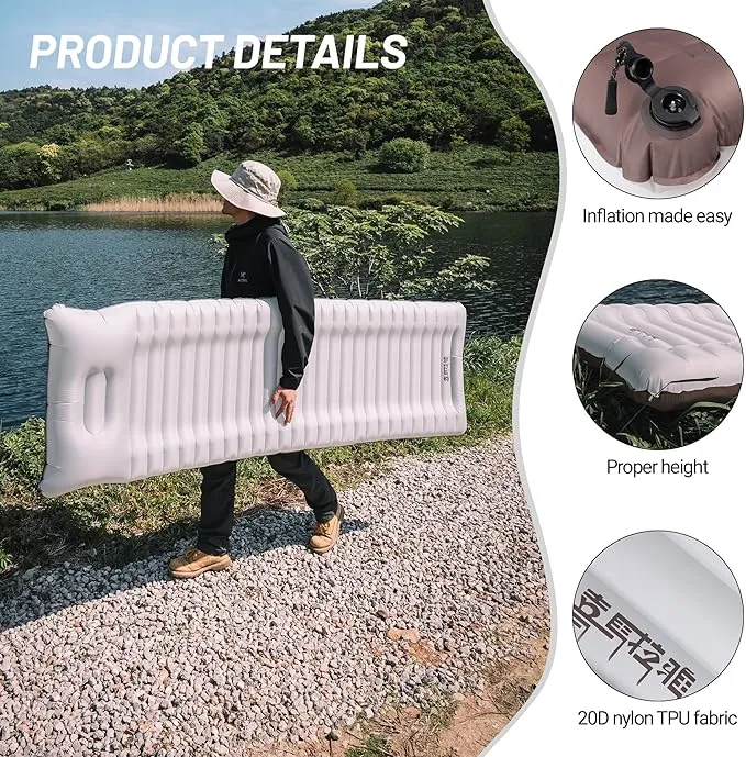 Backpacking Sleeping Pad with Pillow Inflatable Sleeping Pad for Camping with 4-Layer Design - 3.3 R Value - Thick 3.9" -20D Nylon TPU Reversible Sleeping Pad Lightweight Waterproof Camping Essentials