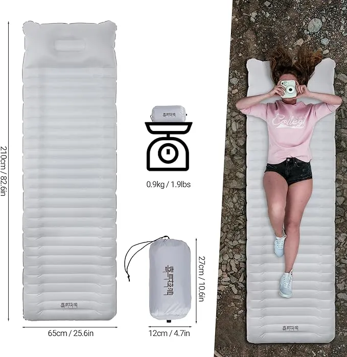 Backpacking Sleeping Pad with Pillow Inflatable Sleeping Pad for Camping with 4-Layer Design - 3.3 R Value - Thick 3.9" -20D Nylon TPU Reversible Sleeping Pad Lightweight Waterproof Camping Essentials
