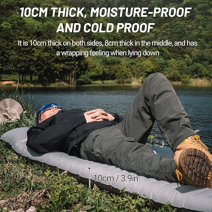 Backpacking Sleeping Pad with Pillow Inflatable Sleeping Pad for Camping with 4-Layer Design - 3.3 R Value - Thick 3.9" -20D Nylon TPU Reversible Sleeping Pad Lightweight Waterproof Camping Essentials