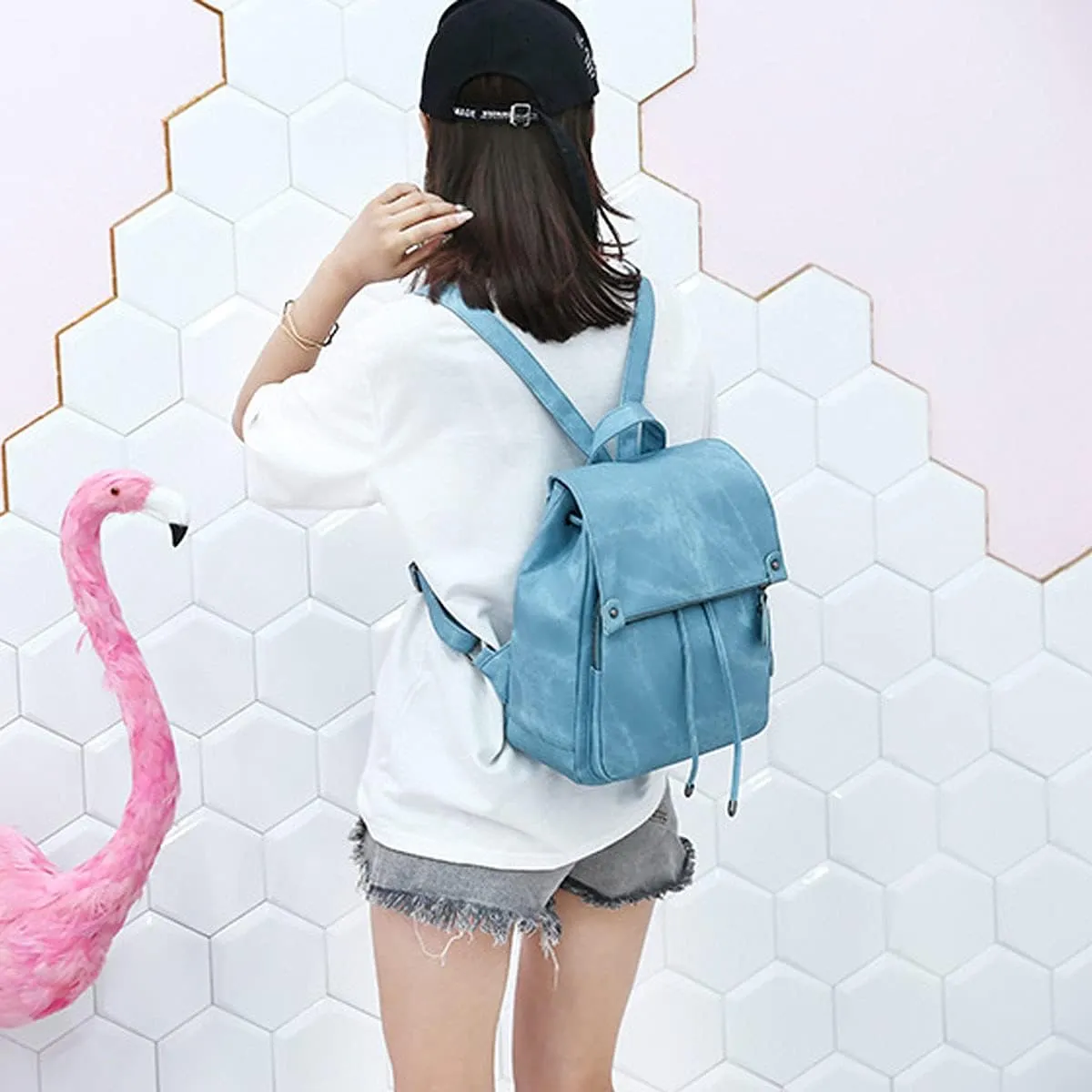 Backpacks and Purses for Women Waterproof Anti-theft Lightweight PU Leather Nylon Shoulder Bag Travel Rucksack, Blue, One Size