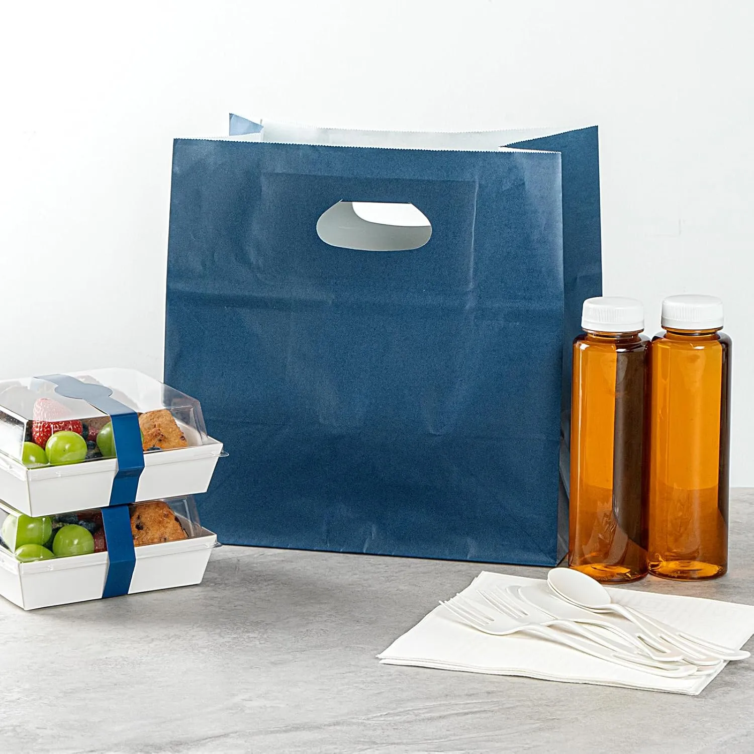 Bag Tek Rectangle Paper Take Out Bag - with Handles - 11" x 7" x 11" - 100 count box